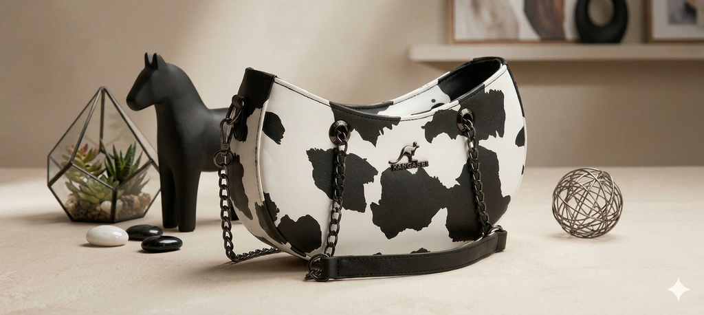 Cow Print Half Moon Shoulder Bag