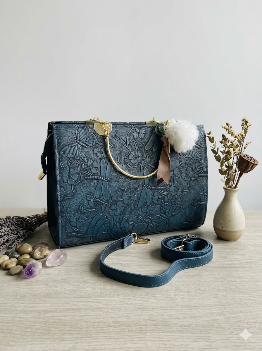 Premium Floral Embossed Handbag – Butterfly Design (Multiple Colors Available)