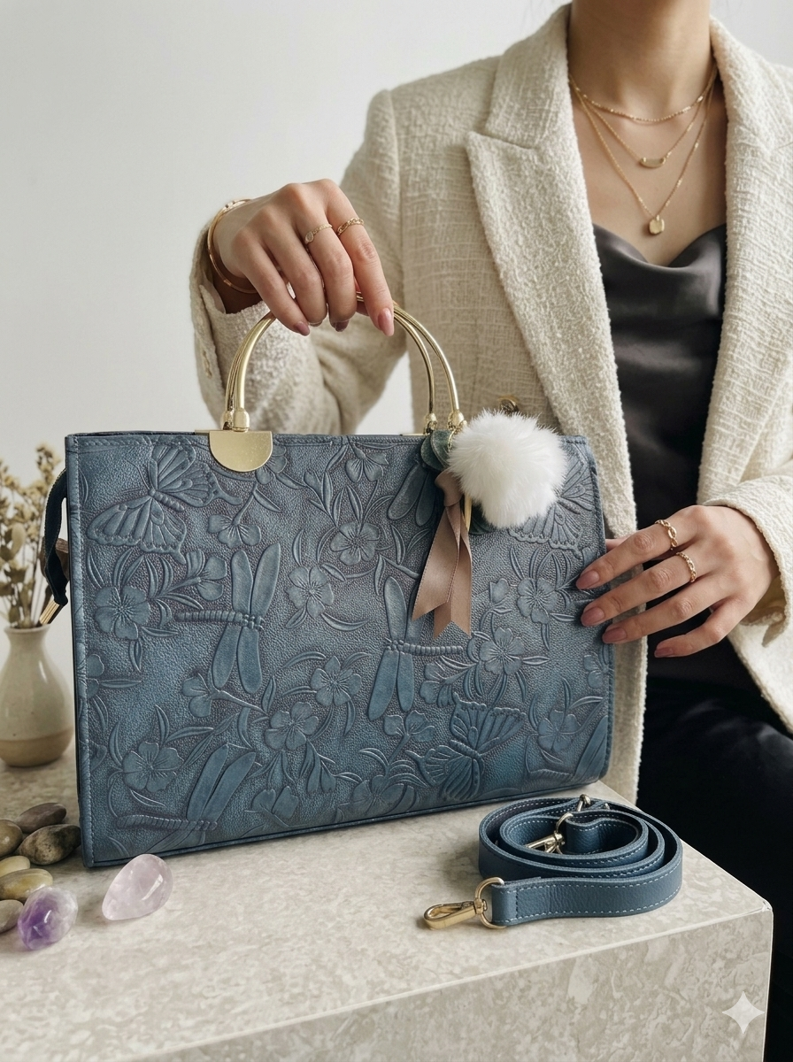 Premium Floral Embossed Handbag – Butterfly Design (Multiple Colors Available)