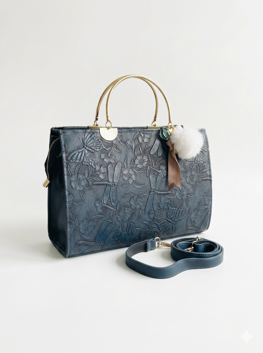 Premium Floral Embossed Handbag – Butterfly Design (Multiple Colors Available)