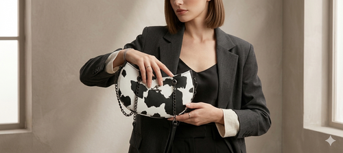 Cow Print Half Moon Shoulder Bag